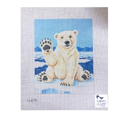 LL679 POLAR BEAR SITTING  7" x 9" 18 Mesh Labors Of Love