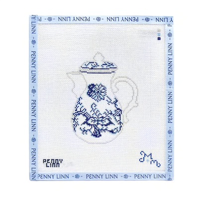 BLUE AND WHITE CARAFE 5" x 3.8" 18 Mesh MARIE & MAXWELL