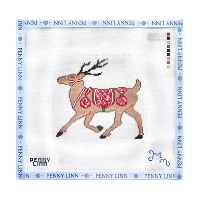 CHINOISERIE REINDEER - RED 4.44" x 4.83" 18 Mesh MARIE & MAXWELL