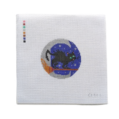 CAT MOON HALLOWEEN 3" round 18 Mesh TEW DESIGNS