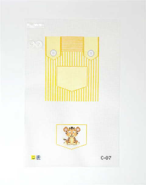 C-07 Overalls - Yellow, Tiger 5w x 6h +  3w x 2.5h 18 Mesh LAUREN BLOCH DESIGNS