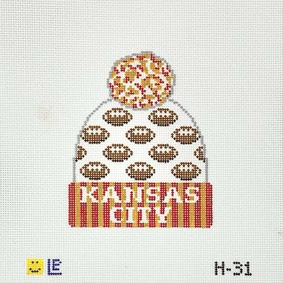 H-31 Beanie - Kansas City Chiefs Football 3.5w x 4.25h 18 Mesh LAUREN BLOCH DESIGNS