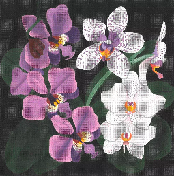 ED-980 Giant Orchids  14” x 14” 13 Mesh Halloween Dede's Needleworks