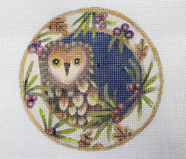 JG-197 Xmas Coaster Ornament- Owl 4.75” Diameter 18 Mesh Janice Gaynor