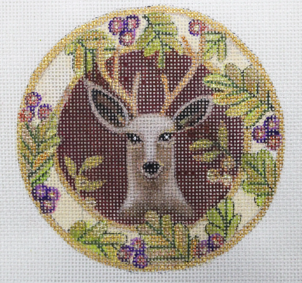 JG-198 Xmas Coaster Ornament- Deer 4.75” Diameter 18 Mesh Janice Gaynor