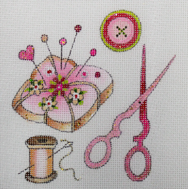 JG-209 Pretty in Pink A- Sparkling Pin Cushion 5” x 5” 18 Mesh Janice Gaynor