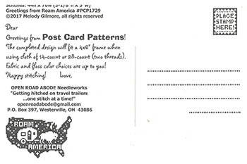 Greetings From Roam America Postcard 70w x 44h by Open Road Abode Needleworks 26-1608