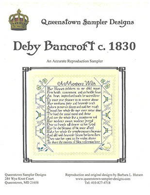 Deby Bancroft c.1830 200w x 184h by Queenstown Sampler Designs 26-1305