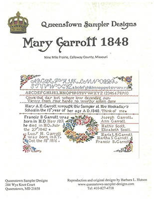 Mary Garrot 1848 294w x 191h by Queenstown Sampler Designs 26-1310