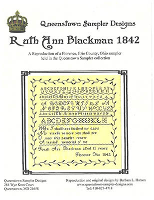 Ruth Ann Blackman 1842 228w x 236h by Queenstown Sampler Designs 26-1312
