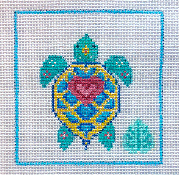 20D - Turtle- Pink Heart/ Teal - 4"x4" square 13 Mesh MM Designs