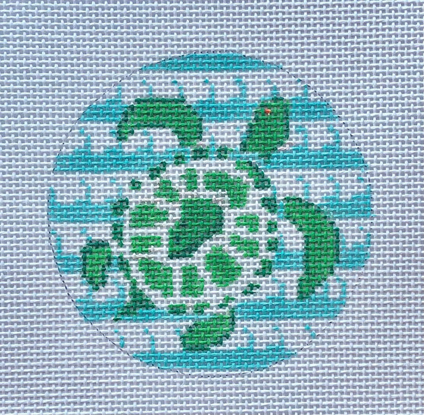 24D – Green Turtle/ Aqua Stripe Waves 4” Round 13 Mesh MM Designs