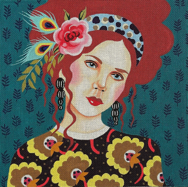 People PE238B lady w turquoise bkgd 14 x 14  13 Mesh Colors of Praise