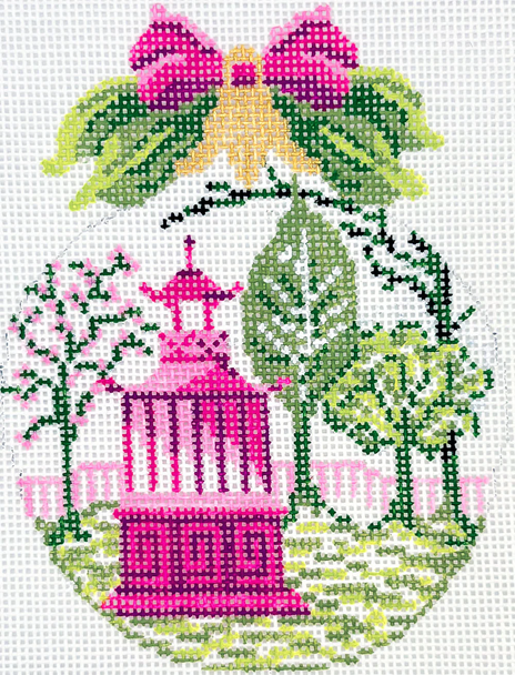 Easter KAH53-18 Pink Buds over Garden Folly3.5"w x 4.75"h 18 Mesh Kelly Clark Needlepoint