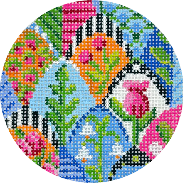 KCBJ23 Emily's Leaf 3" Round 18 Mesh Kelly Clark Needlepoint