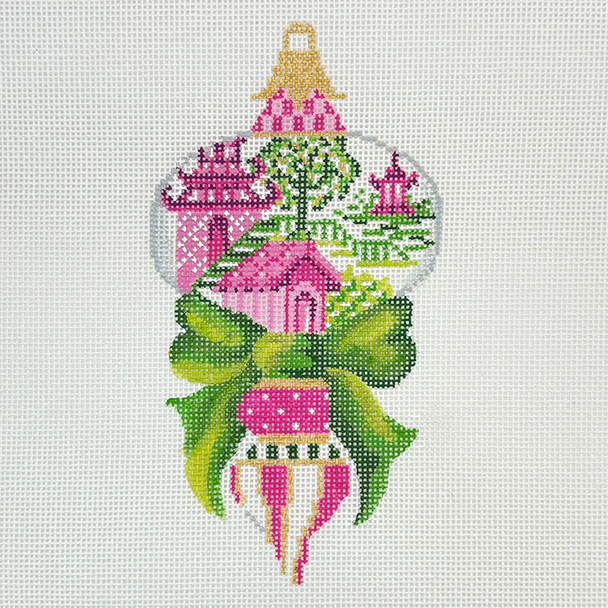 Christmas KAH58-18 Pink Cantonese Double Ball3"w x 5.8"h 18 Mesh Kelly Clark Needlepoint