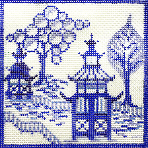 KAI06-18 Asiatic Garden Follies 4"w x 4"h 18 Mesh Kelly Clark Needlepoint