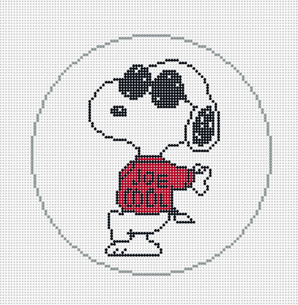 PEANUTS EVERYDAY SNOOPY IS JOE COOL 5" ROUND 18 Mesh Stitch Painted © 2025 Peanuts Officially Needlepoint PNTS-JC01