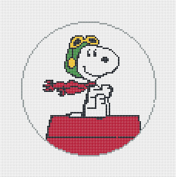 "A CHARLIE BROWN CHRISTMAS" - SNOOPY FLYING ACE 5" ROUND 18 Mesh Officially Needlepoint PNTS-FA01 © 2025 Peanuts