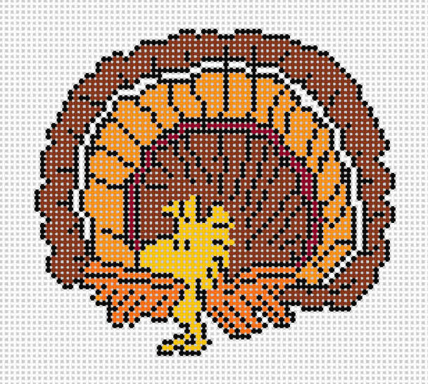 PEANUTS THANKSGIVING - WOODSTOCK AS TURKEY 3 5/8" x 3 1/4" 18 Mesh Officially Needlepoint PNTS-PILGRIM5 © 2025 Peanuts