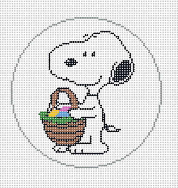 PEANUTS EASTER - SNOOPY WITH EASTER BASKET 5" Round 18 Mesh Officially Needlepoint