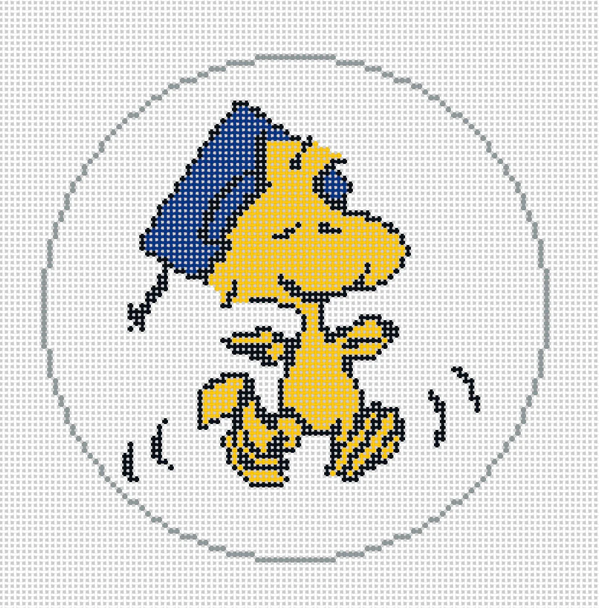 PEANUTS GRADUATION - WOODSTOCK GRADUATION DANCE 5" Round 18 Mesh Officially Needlepoint PNTS-GRAD02