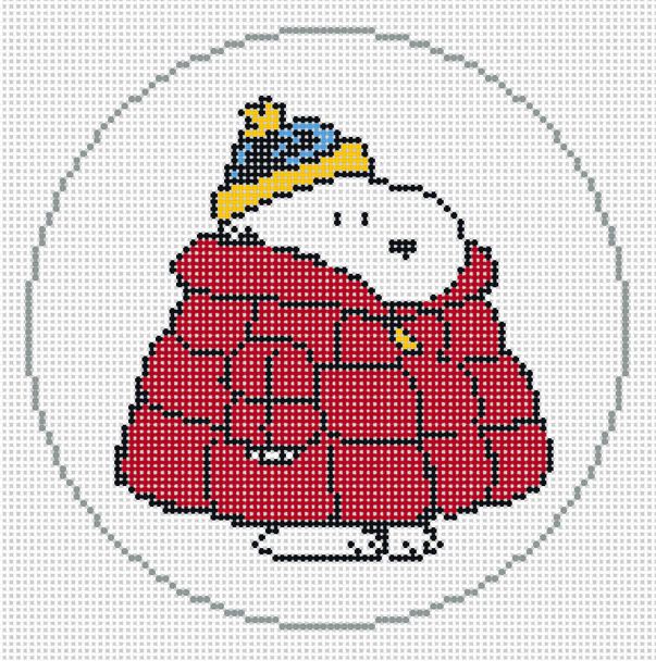 PEANUTS FOOTBALL - SNOOPY IN PUFFER COAT ROUND  5" Round 18 Mesh Officially Needlepoint PNTS-WINTER6