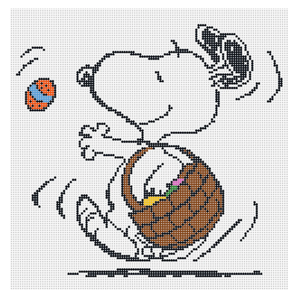 PEANUTS EASTER - SNOOPY DANCING WITH EASTER BASKET 7" x 7" 18 Mesh Officially Needlepoint PNTS-EAST4