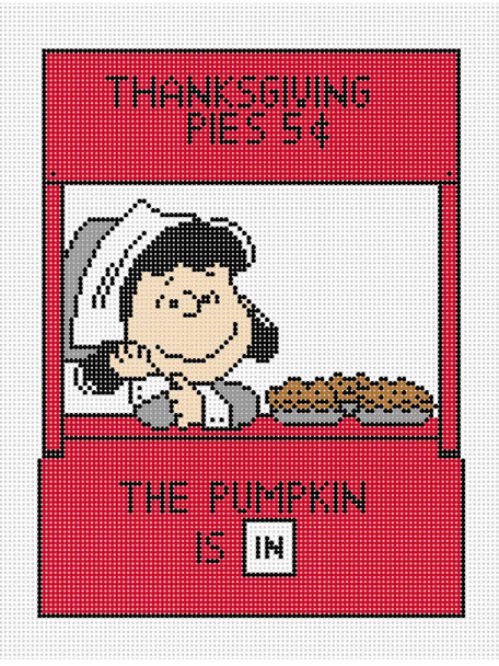 PEANUTS THANKSGIVING - LUCY AS PILGRIM IN PIE BOOTH 5 1/4" x 6 7/8" 18 Mesh Officially Needlepoint PNTS-PILGRIM6