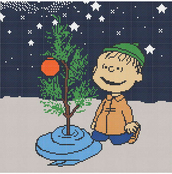 PEANUTS "A CHARLIE BROWN CHRISTMAS" - LINUS KNEELING WITH BLANKET AT TREE 8" x 8" 18 Mesh Officially Needlepoint CBC4