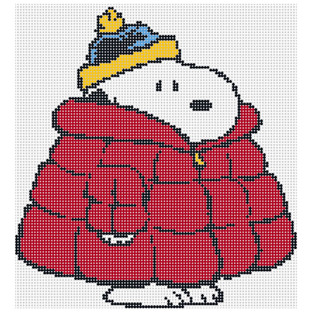 PEANUTS WINTER - SNOOPY IN PUFFER COAT 5.6" x 5" 18 Mesh Officially Needlepoint PNTS-WINTER3