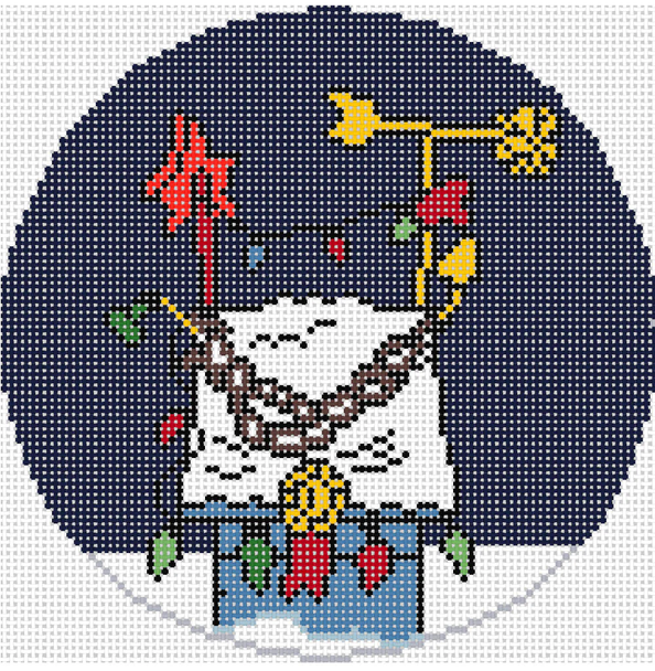 PEANUTS "A CHARLIE BROWN CHRISTMAS" - SNOOPY'S DECORATED DOGHOUSE 5" Round 18 Mesh Officially Needlepoint PEANUTS-CBC-8