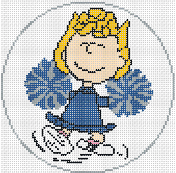 PEANUTS SPORTS - SALLY CHEERLEADER 5" Round DL 18 Mesh Officially Needlepoint PEANUTS-CBC-8