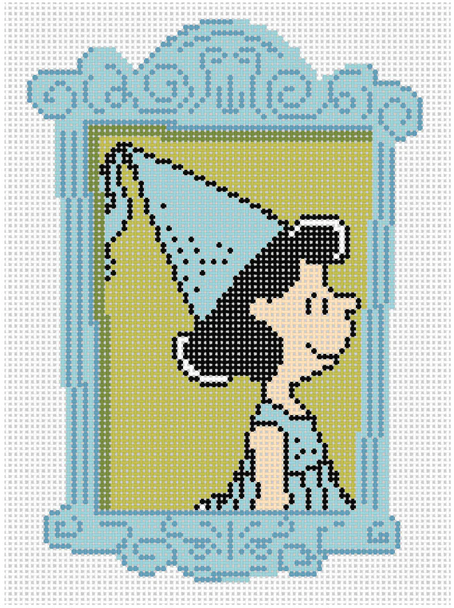 PEANUTS HALLOWEEN - FRAMED LUCY AS PRINCESSS 4" x 5.5"18 Mesh Officially Needlepoint PNTS-HALL02