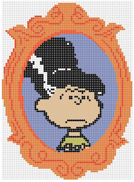 PEANUTS HALLOWEEN - FRAMED VIOLET AS THE BRIDE OF FRANKENSTEIN 4" x 5.5" 18 Mesh Officially Needlepoint PNTS-HALL04