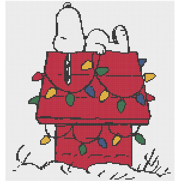 PEANUTS "A CHARLIE BROWN CHRISTMAS" - SNOOPY ON LIT DOGHOUSE CANVAS 10" x 10" 13 Mesh Officially Needlepoint PEANUTS-CBC-3