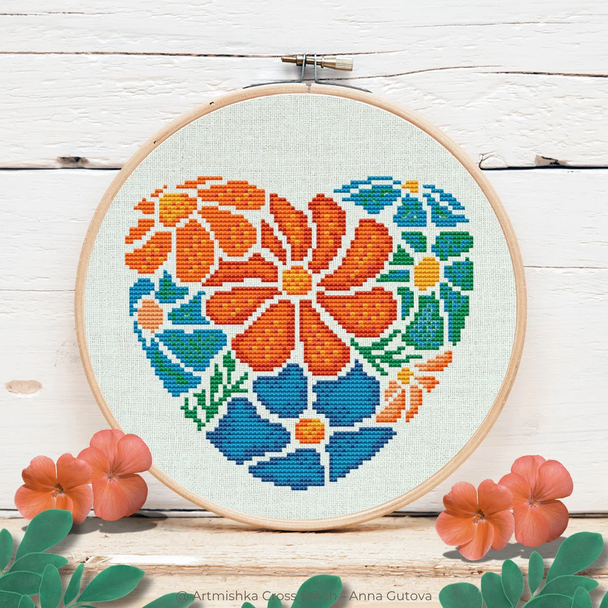 Boho Floral Heart Artmishka Counted Cross Stitch Pattern