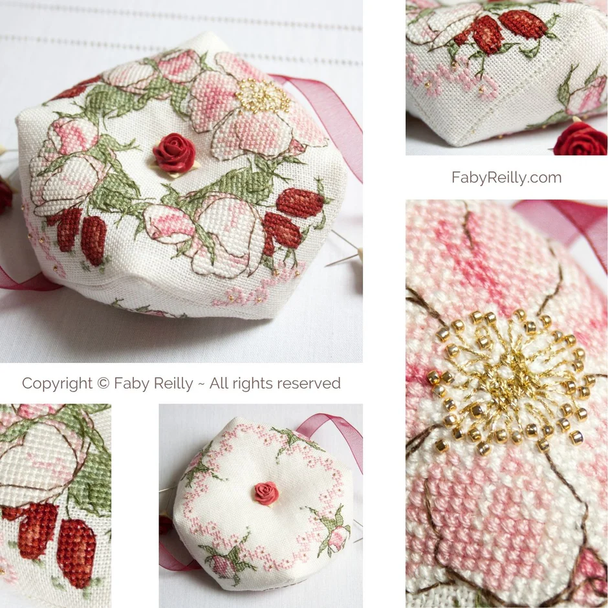 Wild Rose Biscornu Faby Reilly Designs