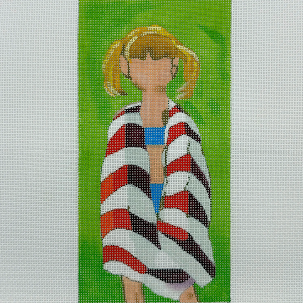 Girl in Stripe Towel - BW470LL Design Size 3 1/2" x 7" on 18 Mesh Laura Loe