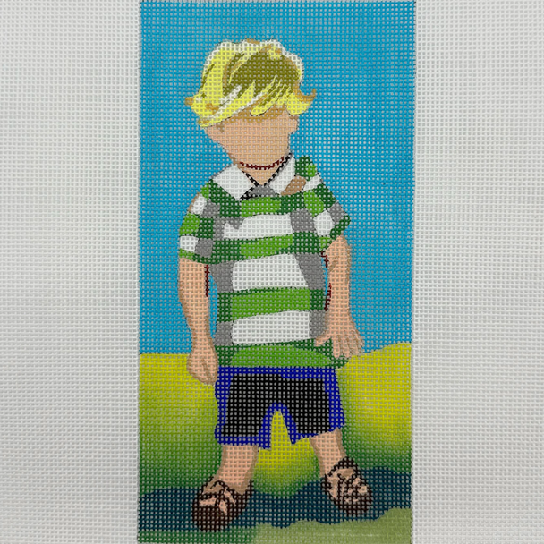 Little Boy in Green Stripe - BW471LL Design Size 3 1/2" x 7" on 18 Mesh Laura Loe