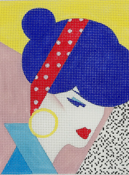 Girl with Blue Hair - BW442SH Design size 8' x 8" on 13 Mesh Samy Halim