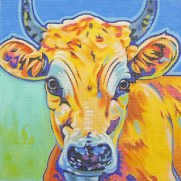 Lily Flagg Cow - BW426SE Design Size 10" Square on 13 Mesh Sally C Evans