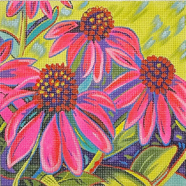 Coneflowers Dance with Joy - BW429SE Design Size 8" Square on 13 Mesh Sally C Evans