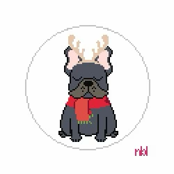 Bulldog Elaine - BW2032NBL 4" Round on 18 Mesh Needlepoint by Laura