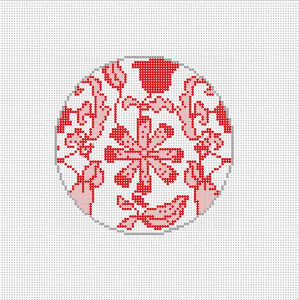 Chinoiserie Red 4 - BW2106NBL Design Size 4" Round on 18 Mesh Needlepoint by Laura