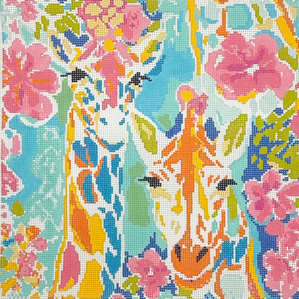 Giraffes - BW2208NBL Design Size 12" x 12" on 13 Mesh Needlepoint by Laura