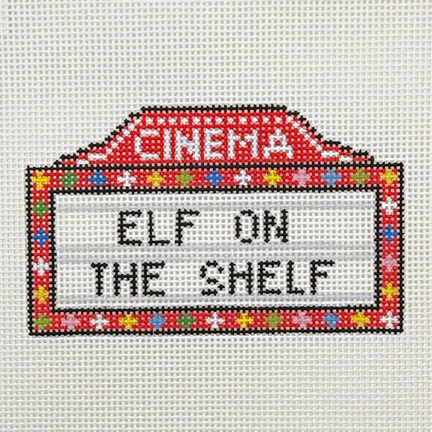 Marquee Elf on the Shelf - BW2305NBL 5" x 3" on 13 Mesh Needlepoint by Laura