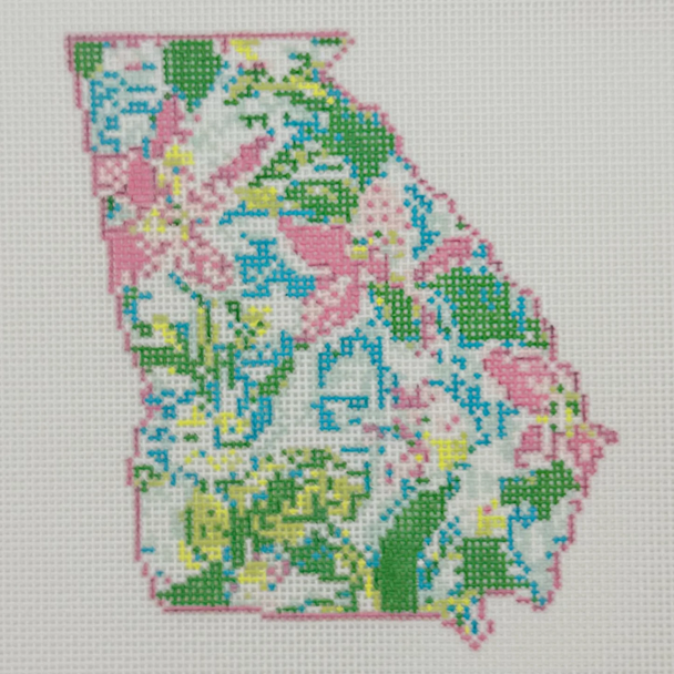 State Palm Georgia - BW2177NBL-18 Design Size 4" x 4 1/2" on 18 Mesh Needlepoint by Laura