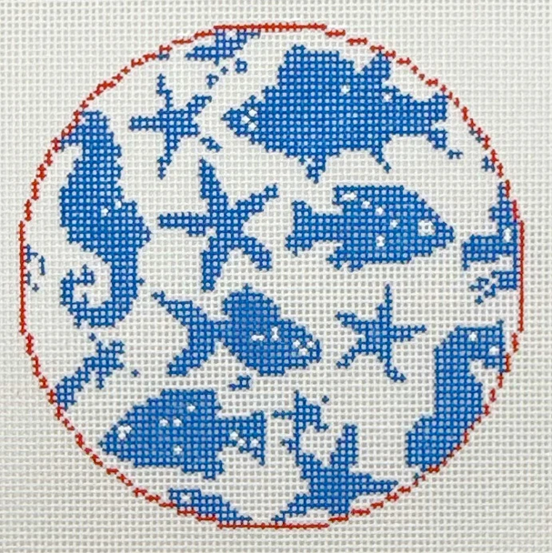 Under the Sea - BW2311NBL Design Size 4" Round on 18 Mesh Needlepoint by Laura
