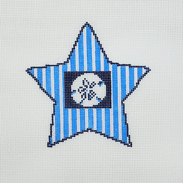 Star with Sand Dollar Shell Ornament - BW19EW Size 4" x 4" on 18 Mesh Emma Walls